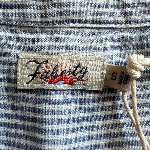 Faherty Isha Dress Linen Blue Mini Stripe Size S NEW - Picture 12 of 16